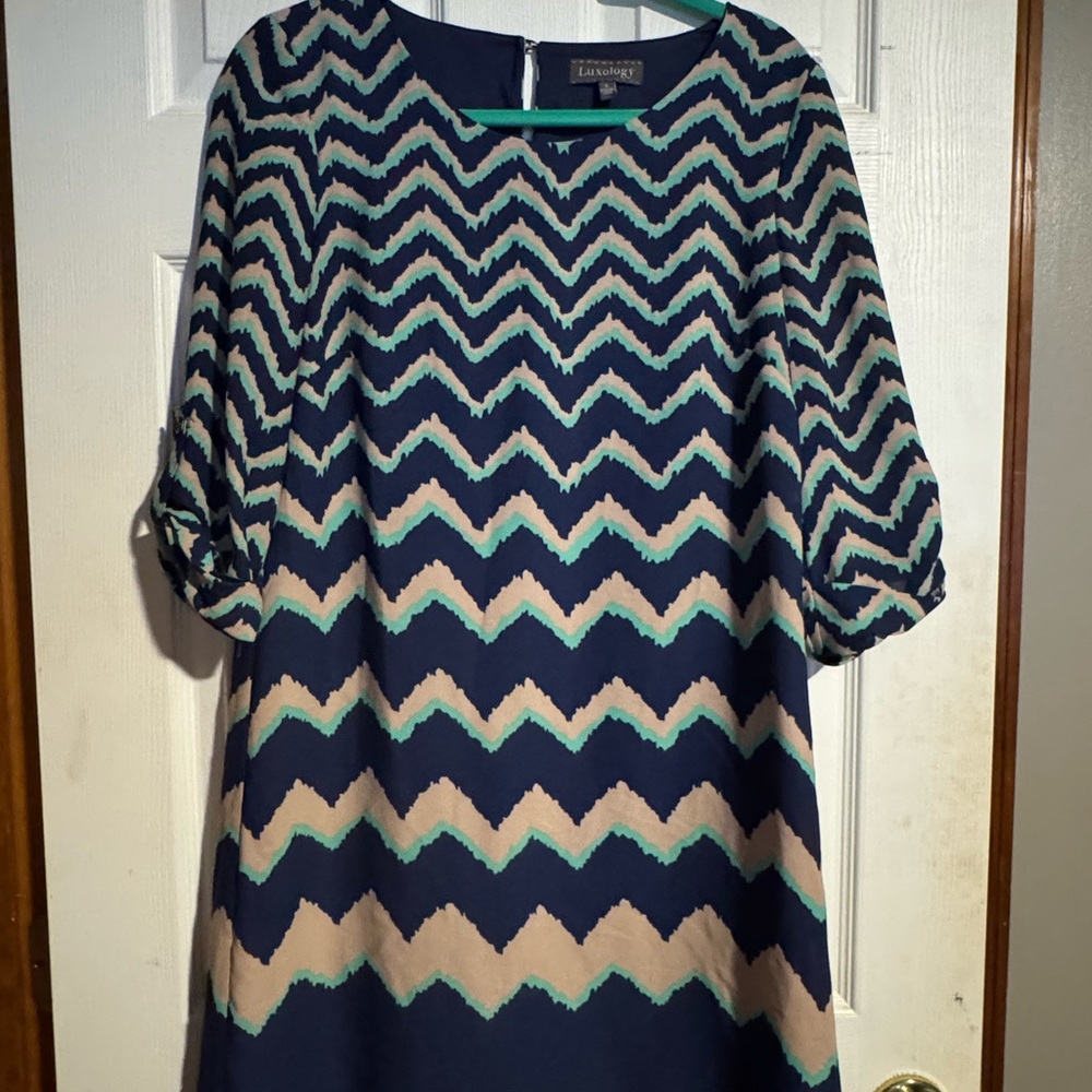 Luxology Navy and Teal Zigzag Dress